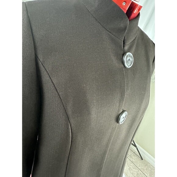 PERCEPTIONS PETITE Size 8 8P Brown 2 Button Blazer Shoulder Pads Long Sleeve - Picture 10 of 11
